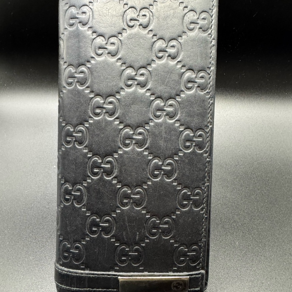 Gucci Black Leather Long Wallet with Embossed Logo